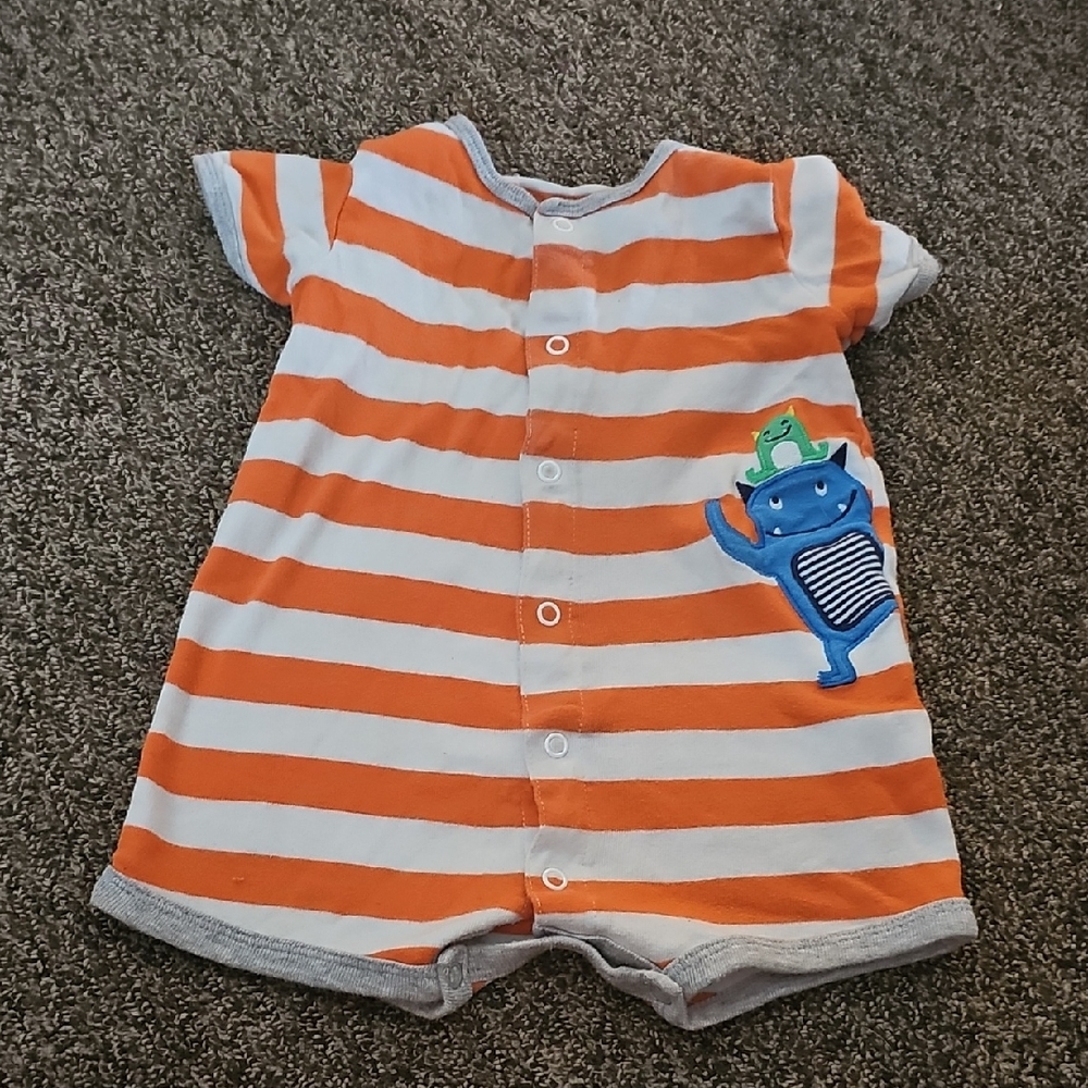 Carter's Orange and White Striped Bodysuit with Blue Monster